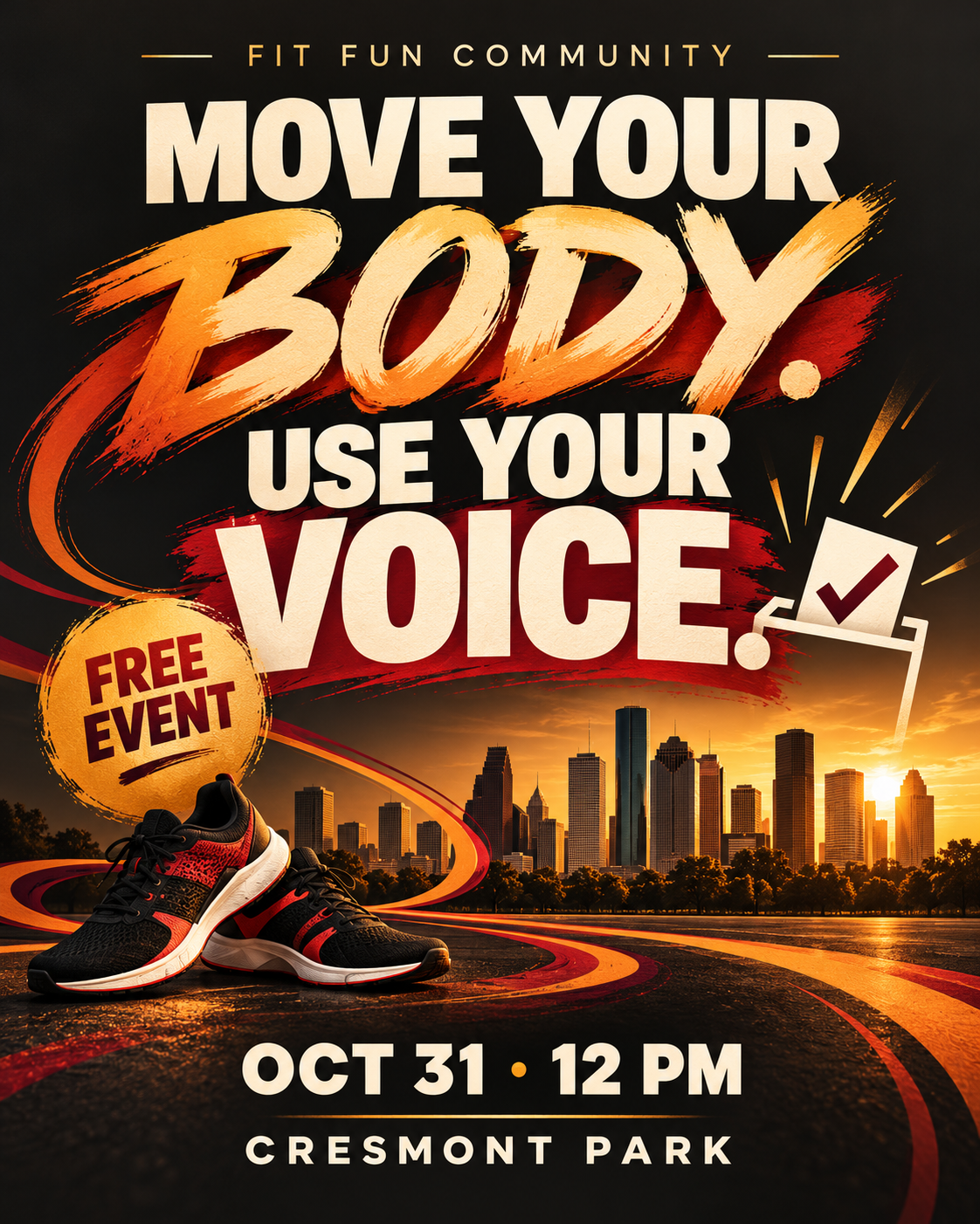 Fit Fun Community: Move your body. Use your voice. Free event October 31 at noon, Cresmont Park.